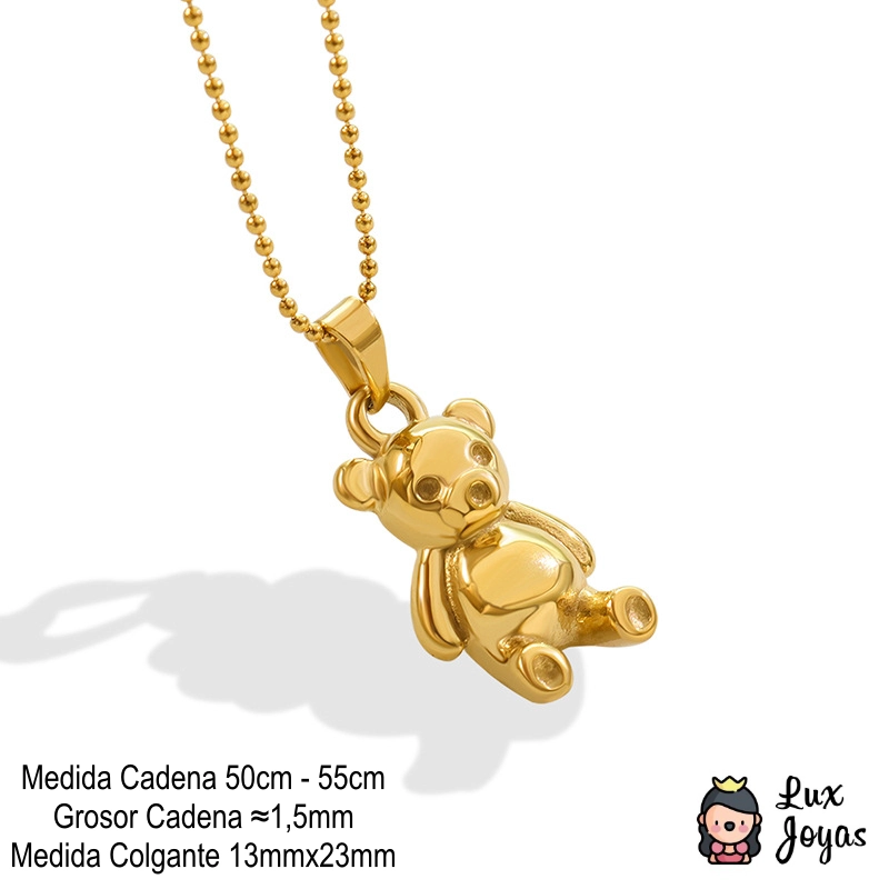 COLLAR LUX JOYAS BAÑO ORO AMARILLO 18K PELOTITAS OSITO - 6