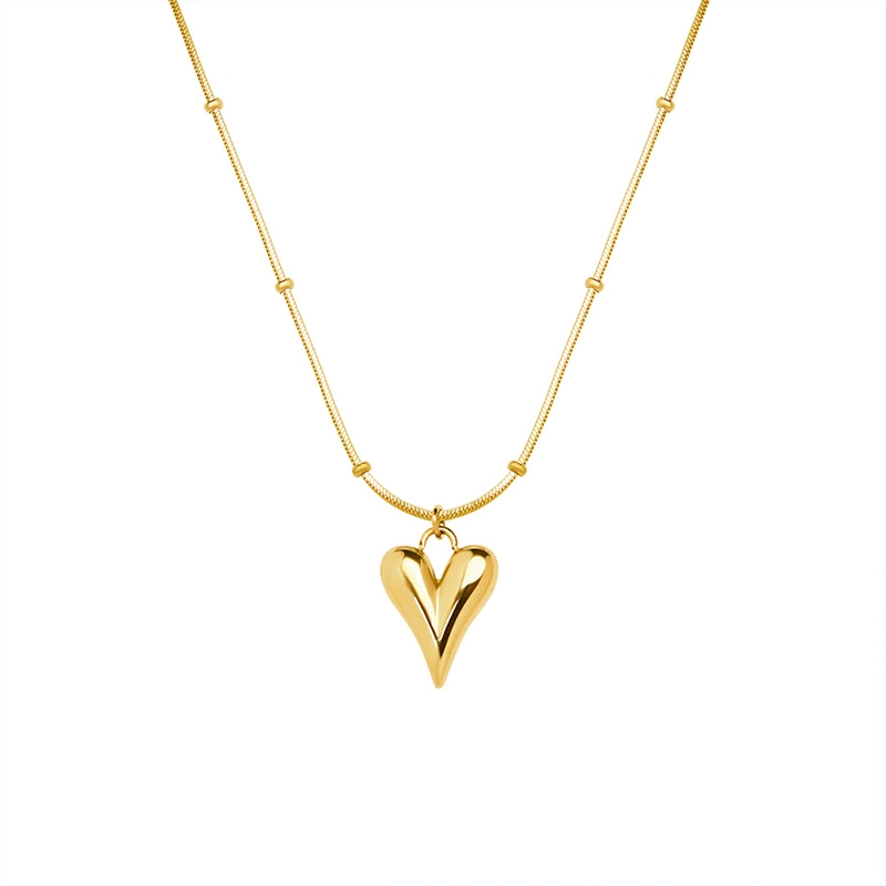 COLLAR LUX JOYAS BAÑO ORO AMARILLO 18K COLA TOPO PELOTITAS CORAZÓN - 2