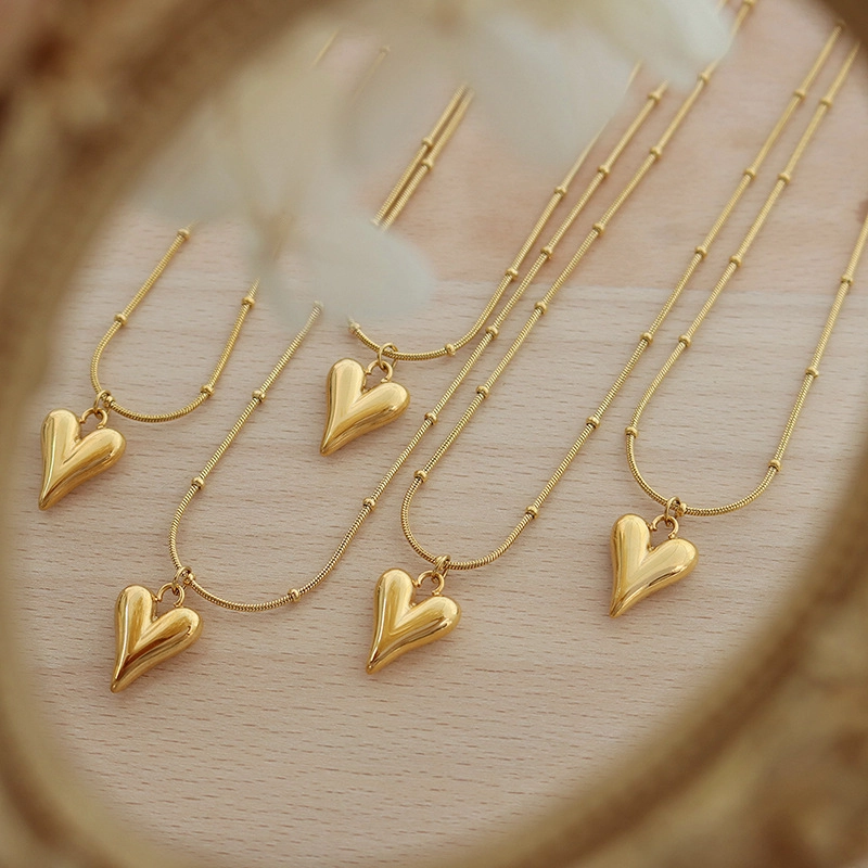 COLLAR LUX JOYAS BAÑO ORO AMARILLO 18K COLA TOPO PELOTITAS CORAZÓN - 3