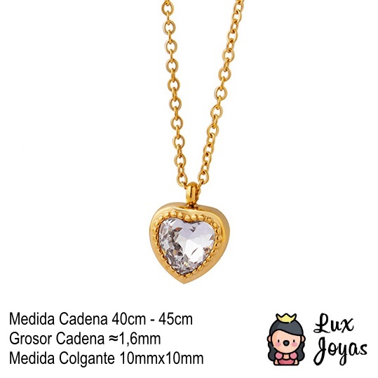 COLLAR LUX JOYAS BAÑO ORO AMARILLO 18K CORAZÓN CIRCÓN - 5