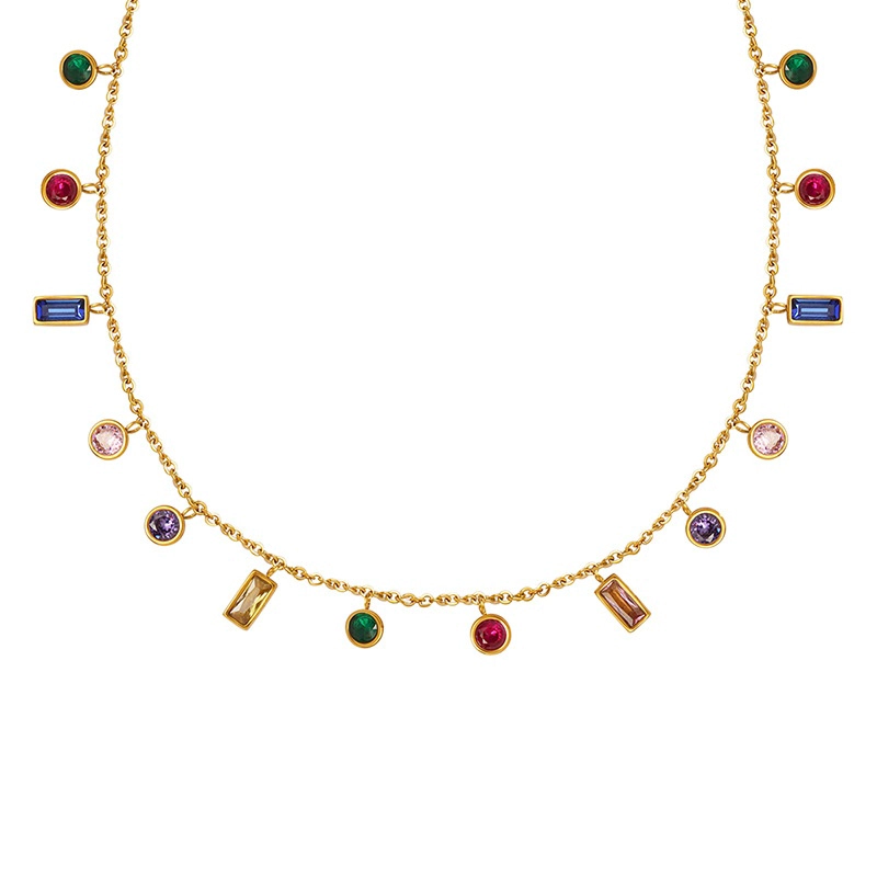 COLLAR BAÑO ORO EN COLOR AMARILLO 18K CIRCONES FORMAS COLORES - 1
