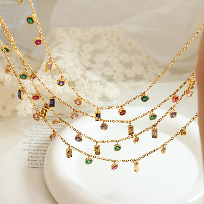 COLLAR BAÑO ORO EN COLOR AMARILLO 18K CIRCONES FORMAS COLORES - 3