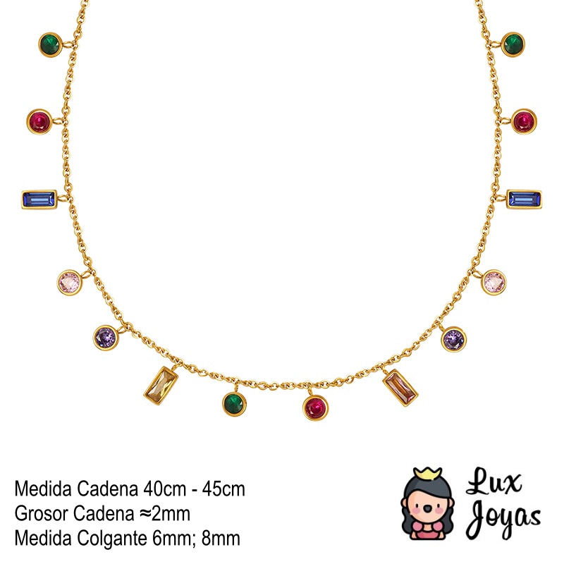COLLAR BAÑO ORO EN COLOR AMARILLO 18K CIRCONES FORMAS COLORES - 5