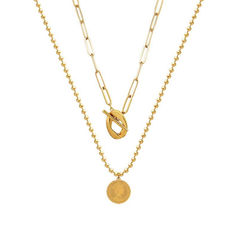 COLLAR BAÑO ORO AMARILLO 18K DOBLE DISEÑO REINA - 1