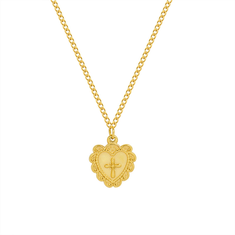 COLLAR BANO ORO AMARILLO 18K CORAZON DIS CRUZ