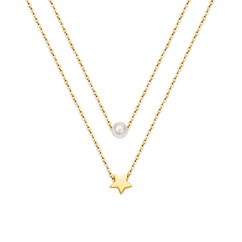 COLLAR BANO ORO AMARILLO 18K DOBLE PERLA ESTRELLA
