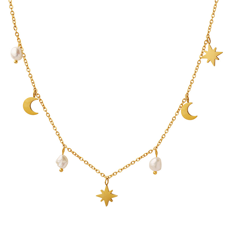 COLLAR BAÑO ORO AMARILLO 18K PERLA LUNA ESTRELLA MADI - 1