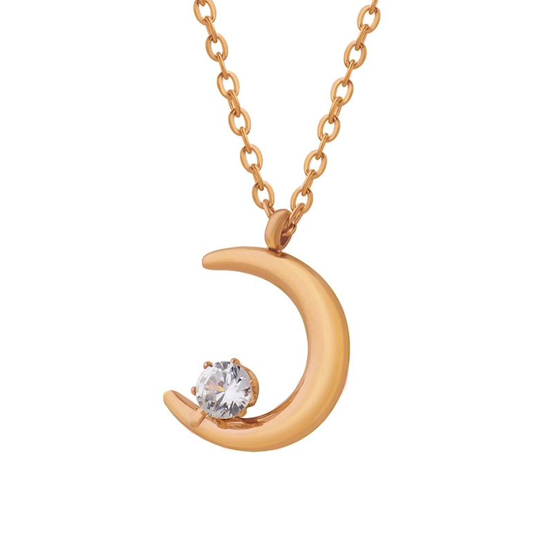 COLLAR LUX JOYAS BAÑO ORO ROSADO 18K LUNA PUNTO DE LUZ - 2
