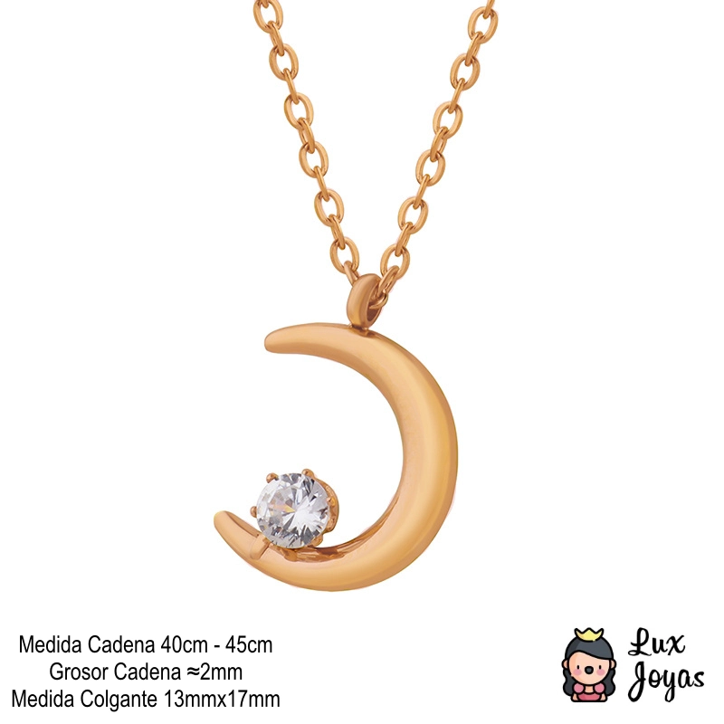 COLLAR LUX JOYAS BAÑO ORO ROSADO 18K LUNA PUNTO DE LUZ - 5