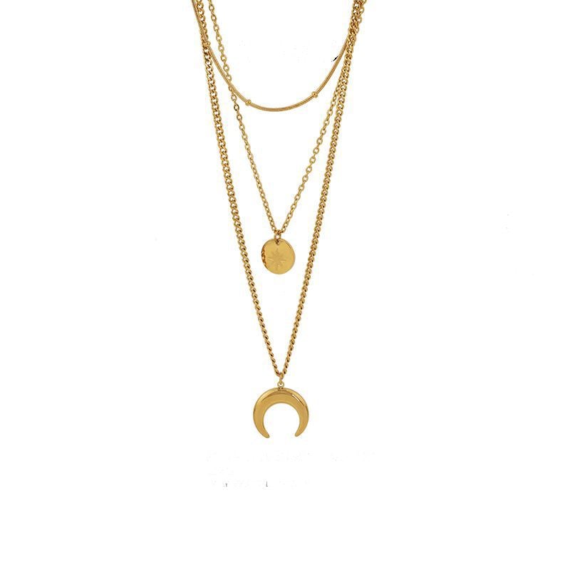 COLLAR BAÑO ORO AMARILLO 18K TRIPLE DISEÑO LUNA ESTRELLA MADI - 1