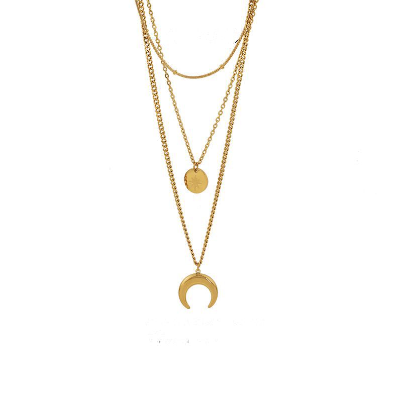 COLLAR BAÑO ORO AMARILLO 18K TRIPLE DISEÑO LUNA ESTRELLA MADI - 2