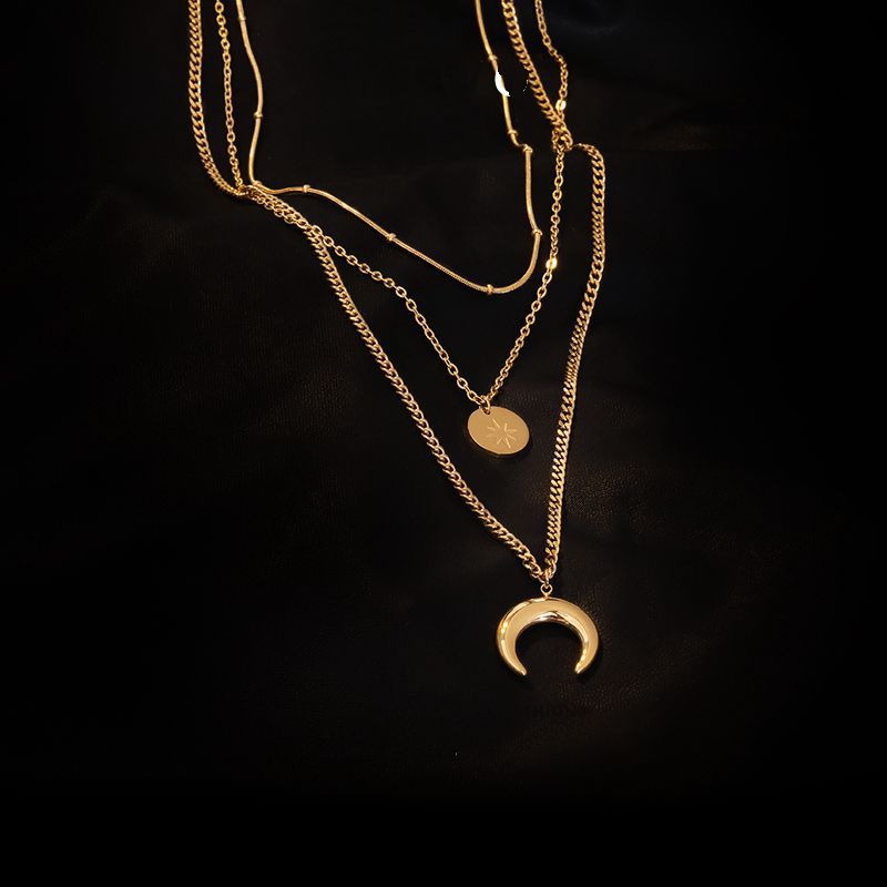 COLLAR BAÑO ORO AMARILLO 18K TRIPLE DISEÑO LUNA ESTRELLA MADI - 3