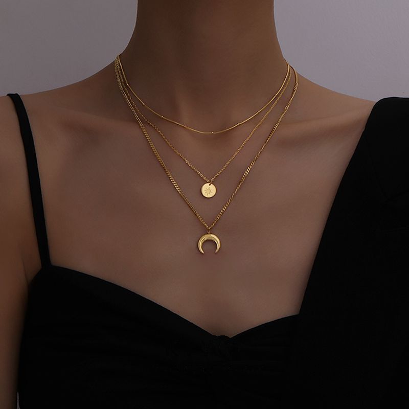 COLLAR BAÑO ORO AMARILLO 18K TRIPLE DISEÑO LUNA ESTRELLA MADI - 4