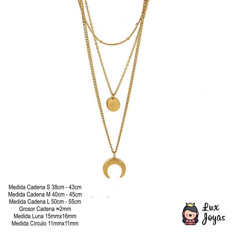 COLLAR BAÑO ORO AMARILLO 18K TRIPLE DISEÑO LUNA ESTRELLA MADI - 5