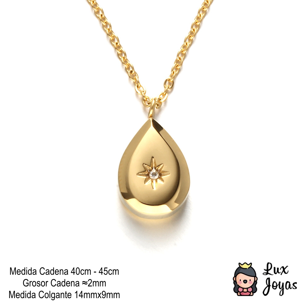 COLLAR BAÑO ORO AMARILLO 18K GOTA ESTRELLA MADI BRILLITO - 6