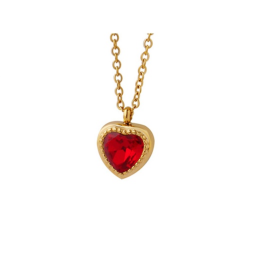 COLLAR LUX JOYAS BANO ORO AMARILLO 18K CORAZON CIRCON RUBI