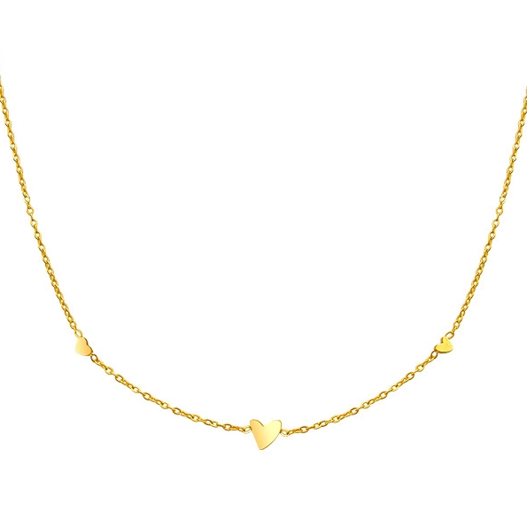 COLLAR LUX JOYAS BAÑO ORO AMARILLO 18K CORAZÓN CHEC TRIPLE - 1