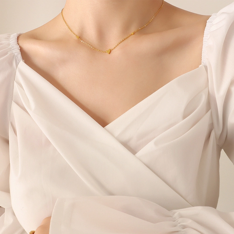 COLLAR LUX JOYAS BAÑO ORO AMARILLO 18K CORAZÓN CHEC TRIPLE - 6