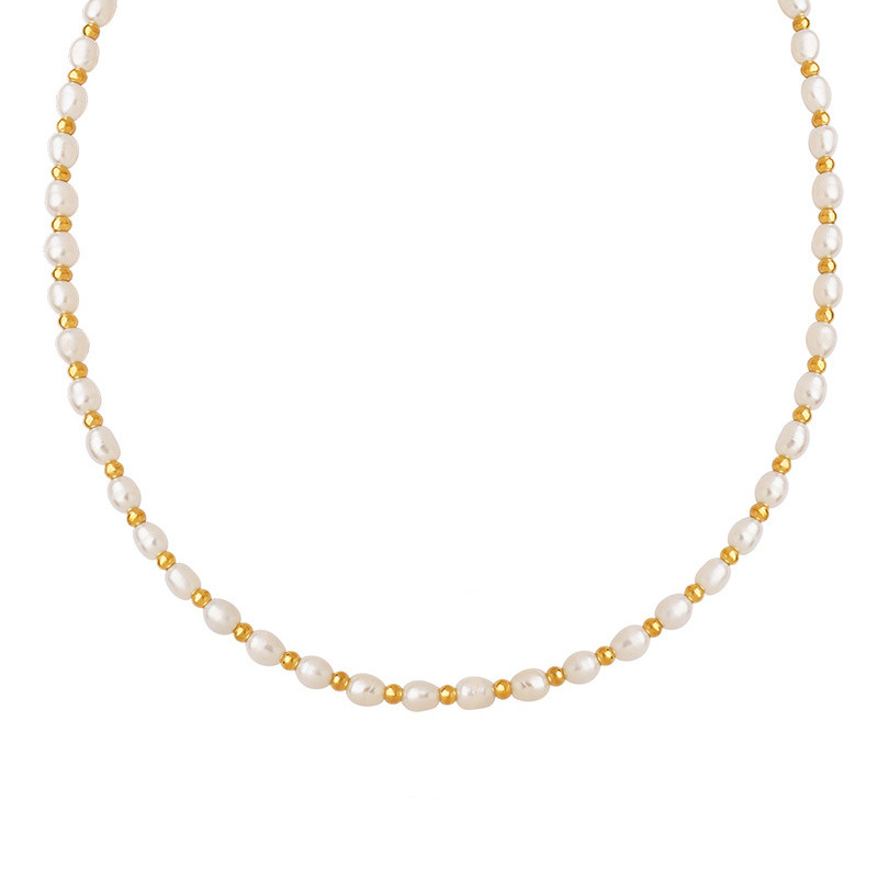 COLLAR LUX JOYAS BAÑO ORO AMARILLO 18K PERLAS AGUA DULCE PELOTITAS - 2
