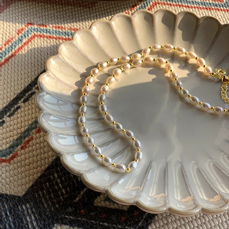 COLLAR LUX JOYAS BAÑO ORO AMARILLO 18K PERLAS AGUA DULCE PELOTITAS - 4