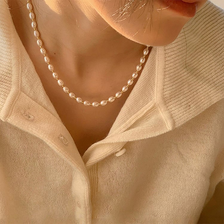 COLLAR LUX JOYAS BAÑO ORO AMARILLO 18K PERLAS AGUA DULCE PELOTITAS - 5