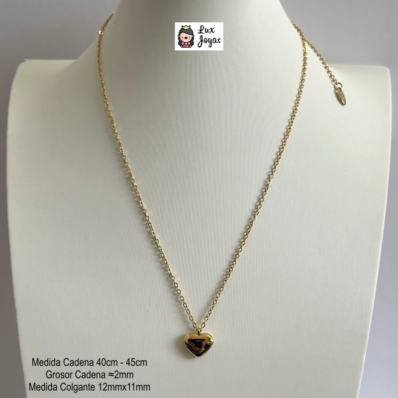 COLLAR LUX JOYAS BAÑO ORO AMARILLO 18K CORAZÓN LISO - 6