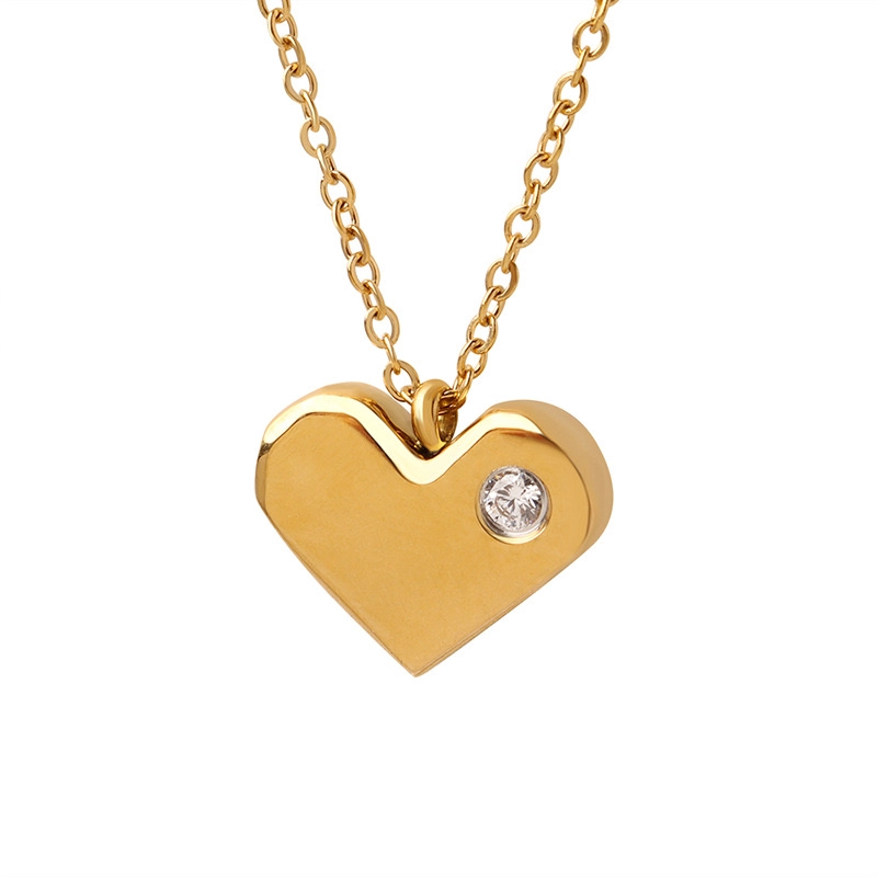 COLLAR LUX JOYAS BAÑO ORO AMARILLO 18K CORAZÓN BRILLITO CIRCÓN - 1