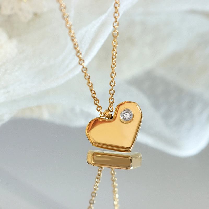 COLLAR LUX JOYAS BAÑO ORO AMARILLO 18K CORAZÓN BRILLITO CIRCÓN - 3