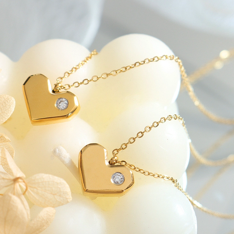 COLLAR LUX JOYAS BAÑO ORO AMARILLO 18K CORAZÓN BRILLITO CIRCÓN - 4