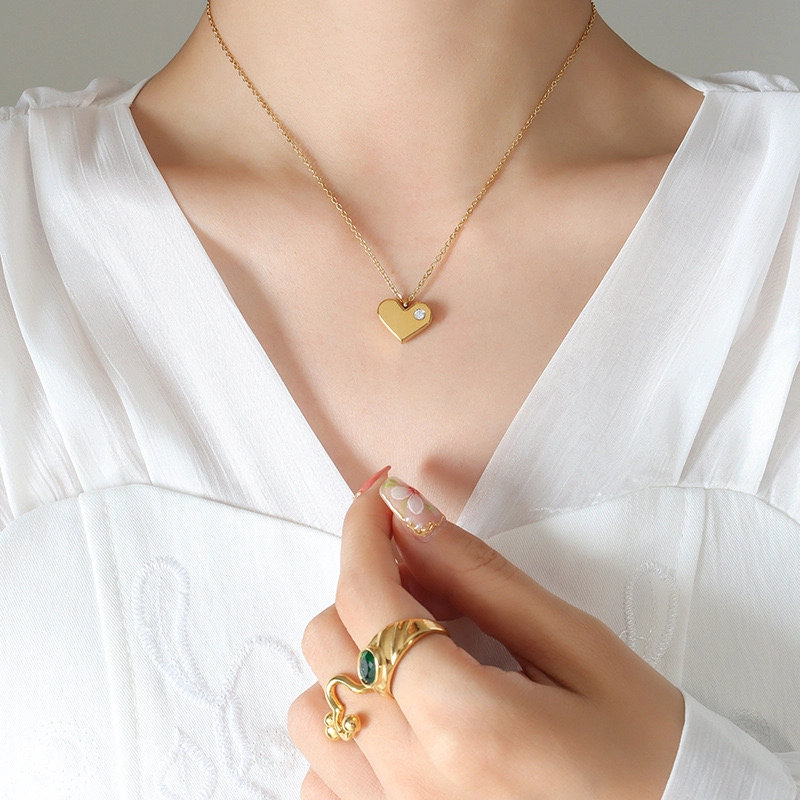 COLLAR LUX JOYAS BAÑO ORO AMARILLO 18K CORAZÓN BRILLITO CIRCÓN - 5