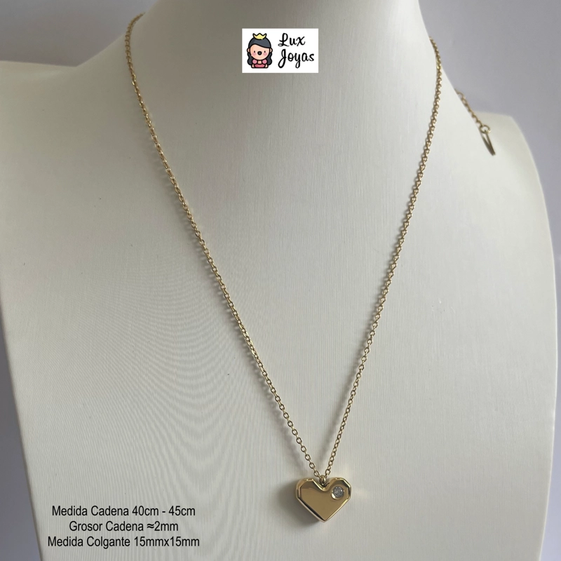 COLLAR LUX JOYAS BAÑO ORO AMARILLO 18K CORAZÓN BRILLITO CIRCÓN - 6