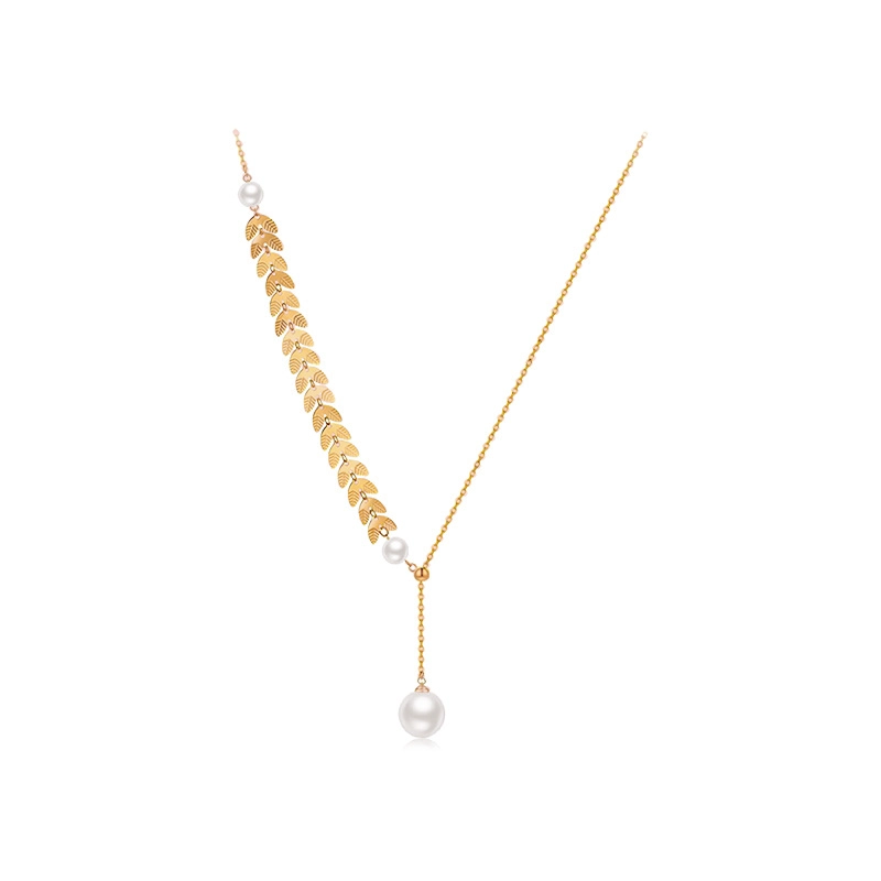 COLLAR LUX JOYAS BANO ORO ROSADO 18K PERLA HOJAS AJUSTABLE