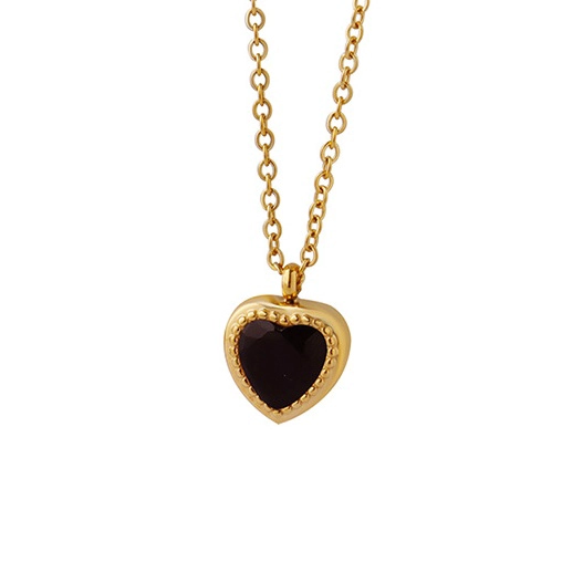 COLLAR LUX JOYAS BANO ORO AMARILLO 18K CORAZON CIRCON ONIX