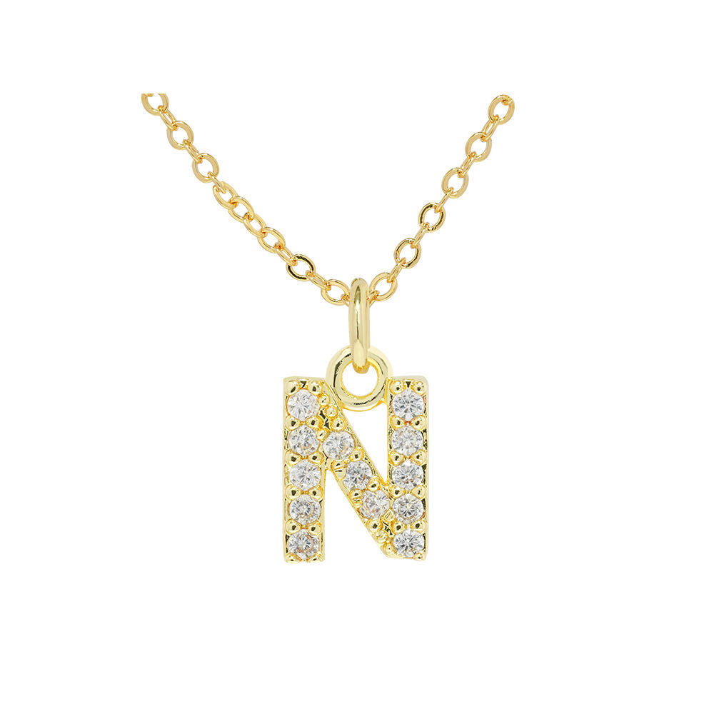 COLLAR LUX JOYAS BAÑO ORO 18K LETRA INICIAL N BRILLITOS - 1