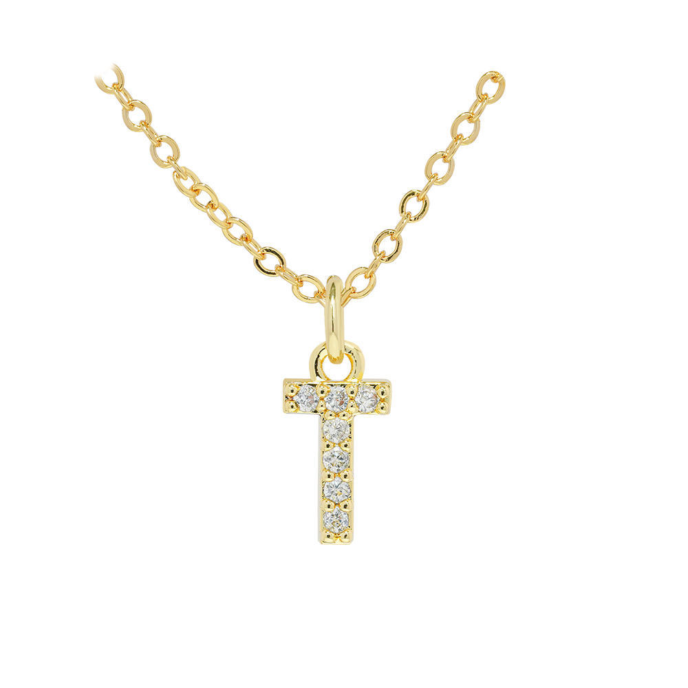 COLLAR LUX JOYAS BAÑO ORO 18K LETRA INICIAL T BRILLITOS - 1