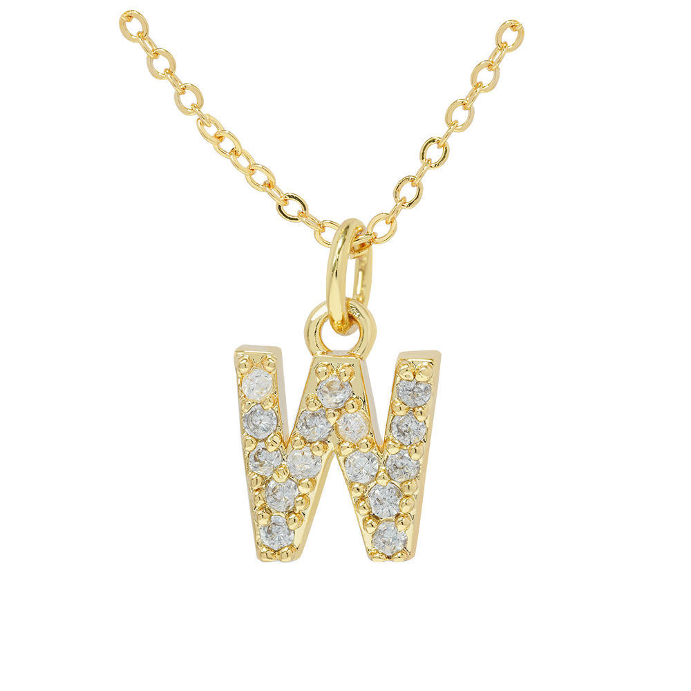 COLLAR LUX JOYAS BAÑO ORO 18K LETRA INICIAL W BRILLITOS - 1