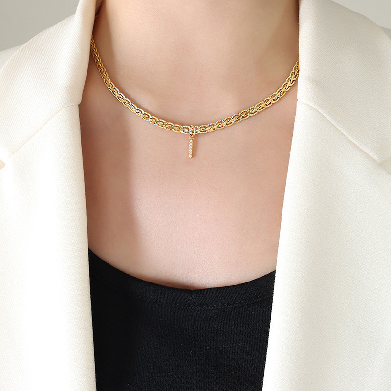 COLLAR LUX JOYAS BAÑO ORO 18K LETRA INICIAL I BRILLITOS TEJIDO DRAGÓN - 3
