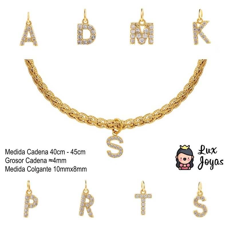 COLLAR LUX JOYAS BAÑO ORO 18K LETRA INICIAL I BRILLITOS TEJIDO DRAGÓN - 6