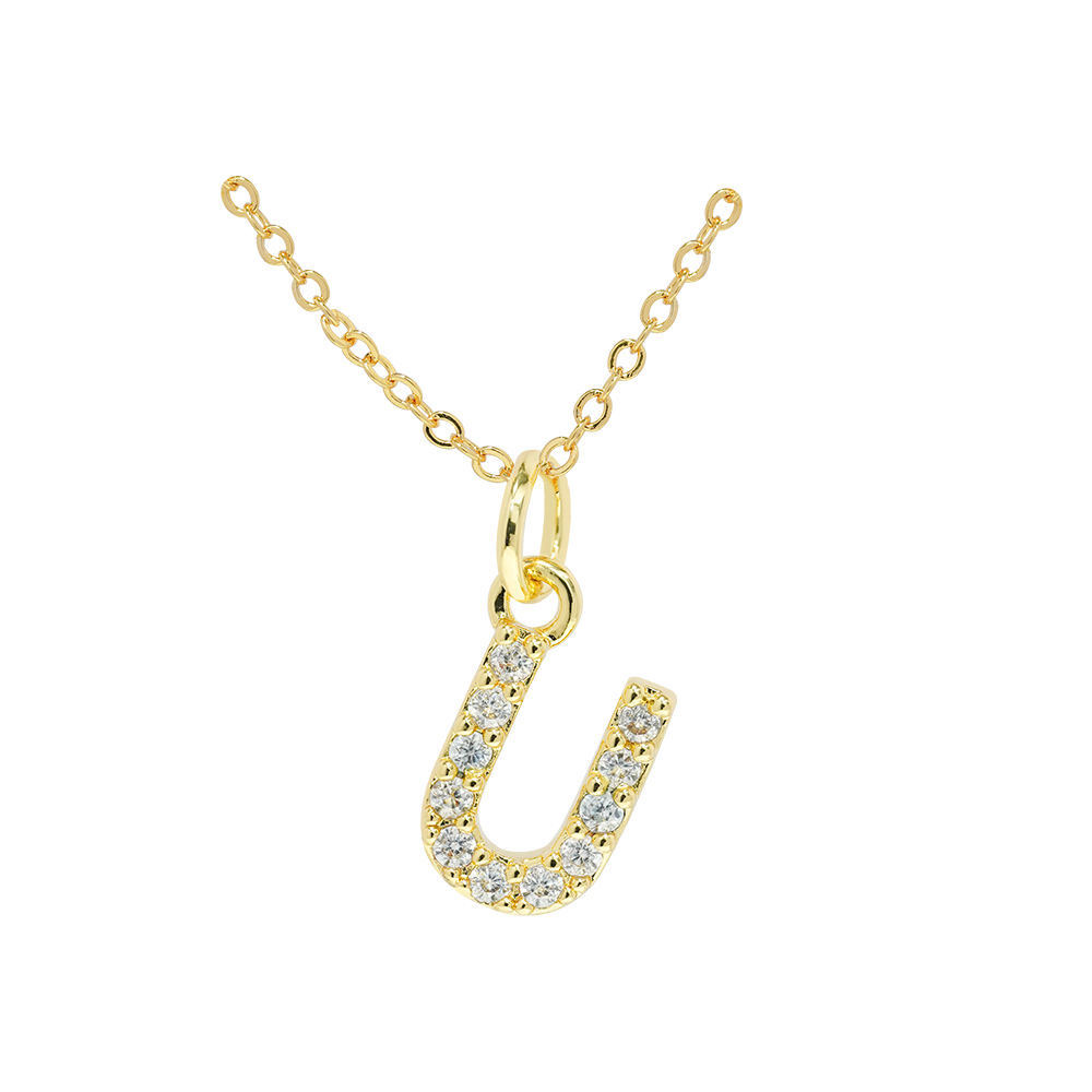 COLLAR LUX JOYAS BAÑO ORO 18K LETRA INICIAL U BRILLITOS - 1