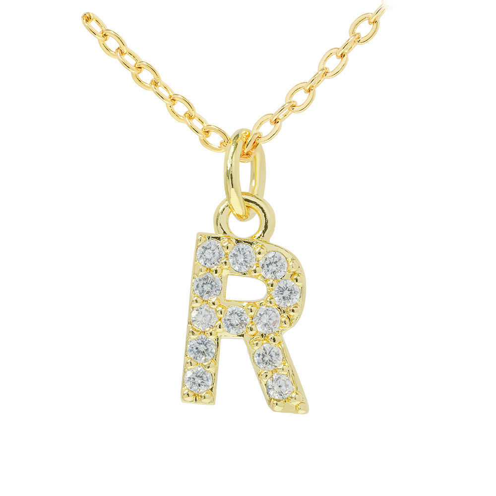 COLLAR LUX JOYAS BAÑO ORO 18K LETRA INICIAL R BRILLITOS - 1