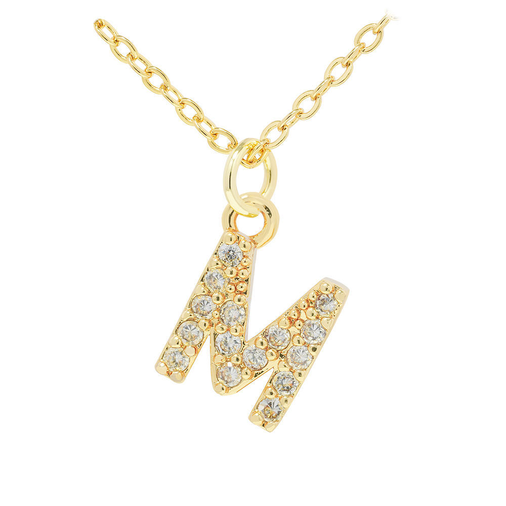 COLLAR LUX JOYAS BAÑO ORO 18K LETRA INICIAL M BRILLITOS - 1