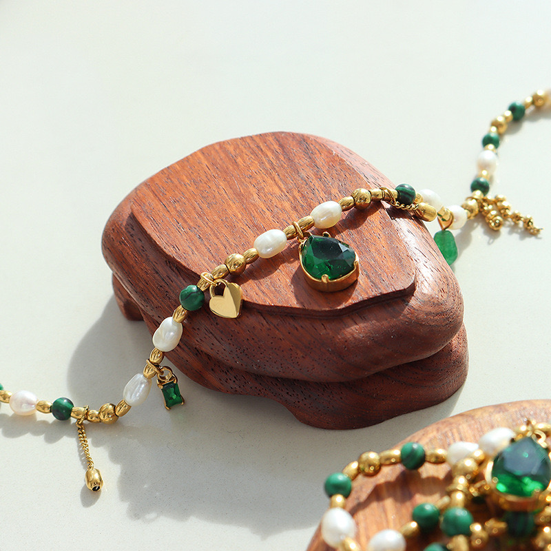 COLLAR BAÑO ORO 18K TURQUESA PERLA ESMERALDA - 3