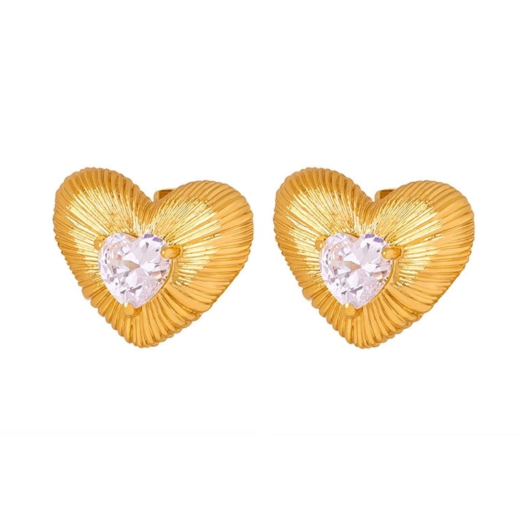 AROS BAÑO ORO 18K CORAZÓN CEPILLADO CIRCÓN - 1