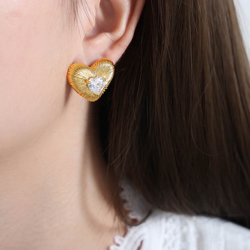AROS BAÑO ORO 18K CORAZÓN CEPILLADO CIRCÓN - 4
