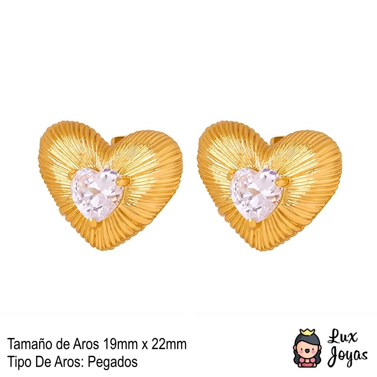 AROS BAÑO ORO 18K CORAZÓN CEPILLADO CIRCÓN - 5