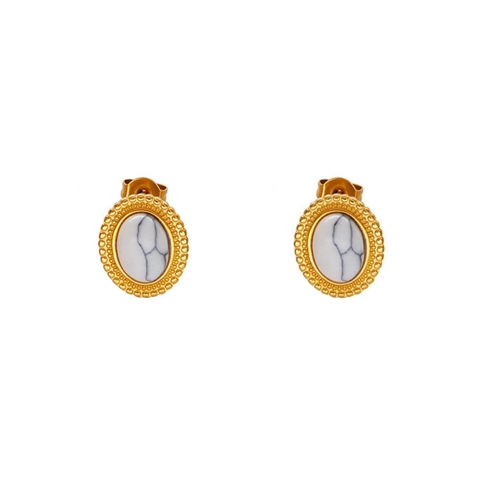 AROS LUX JOYAS BAÑO ORO 18K PELOTITAS PIEDRA HOWLITA - 1