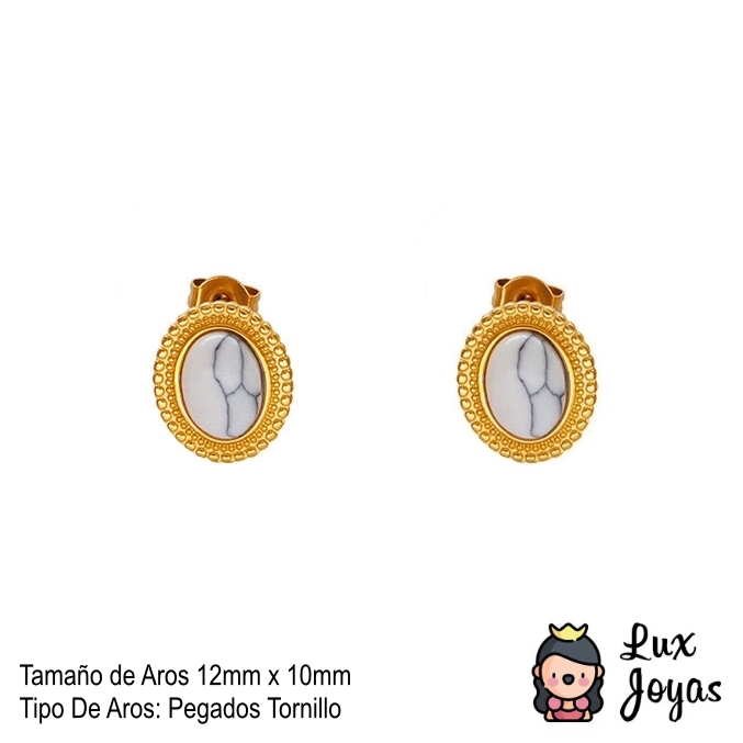 AROS LUX JOYAS BAÑO ORO 18K PELOTITAS PIEDRA HOWLITA - 4