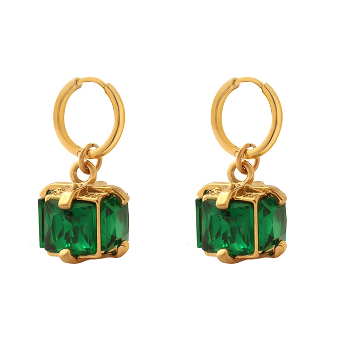 AROS BAÑO ORO 18K ARGOLLA CUBO ESMERALDA - 1
