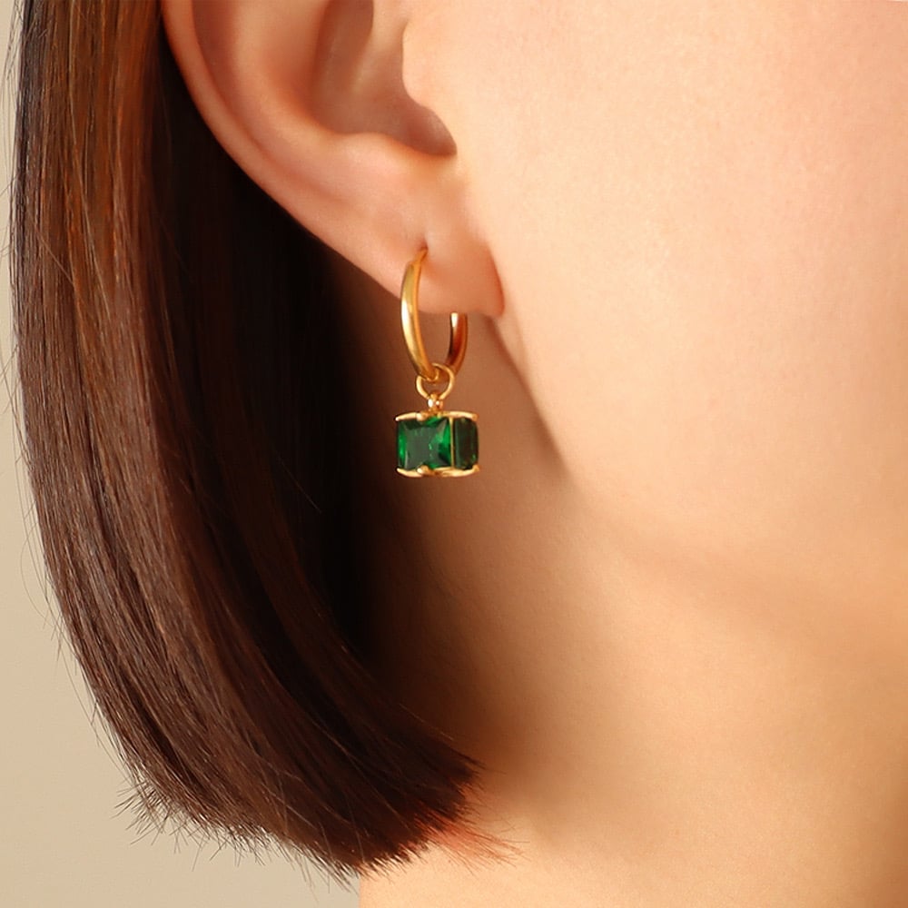 AROS BAÑO ORO 18K ARGOLLA CUBO ESMERALDA - 4