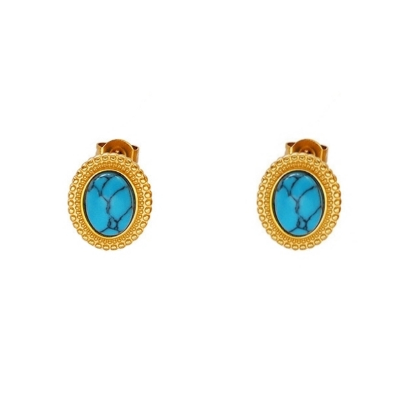 AROS LUX JOYAS BAÑO ORO 18K PELOTITAS PIEDRA CRISOCOLA - 1